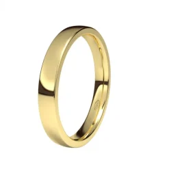 Alianza de Boda "Plana" de Oro Amarillo Brillo 18 Quilates 3 mm