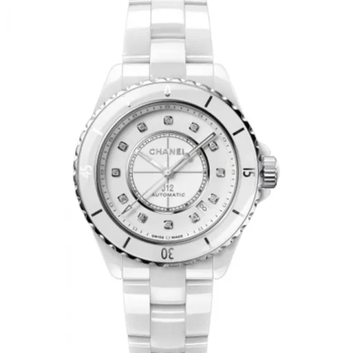 Chanel J12 ceramica blanca, acero, esfera blanca, diamantes, automatico