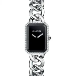 Chanel Première Cadena grande acero diamantes y esfera negra