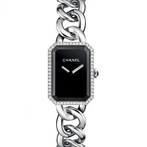 Chanel Première Cadena grande acero diamantes y esfera negra