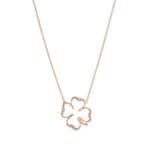 Colgante cLOVEr de oro rosa con diamantes 20 mm