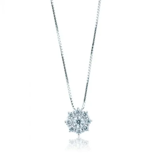 Colgante de oro blanco con rosetón de diamantes