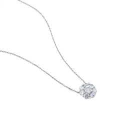 Colgante de oro blanco con flor de diamantes en garra