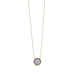 Colgante de oro rosa con flor de diamantes y orla de diamantes marrones