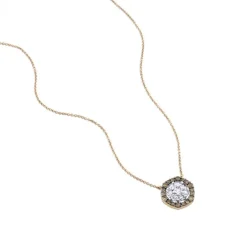 Colgante de oro rosa con flor de diamantes y orla de diamantes marrones