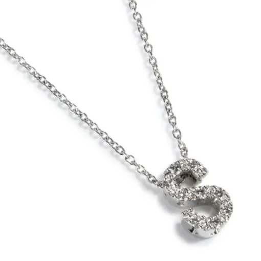 Colgante letra "S" de oro blanco con diamantes