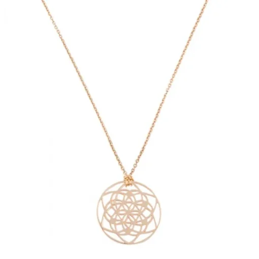 Collar Flower of life de oro rosa con un discreto diamante en el colgante