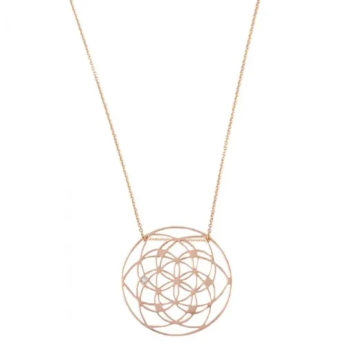 Collar Flower of life de oro rosa con un discreto diamante en el colgante