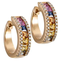 Pendientes "Carrousel" de oro rosa con zafiros de colores y diamantes