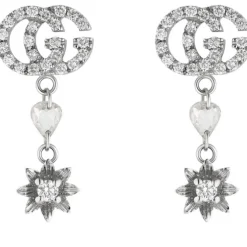 Pendientes de flor y Doble G con diamantes Oro Blanco | Chocron Joyeros