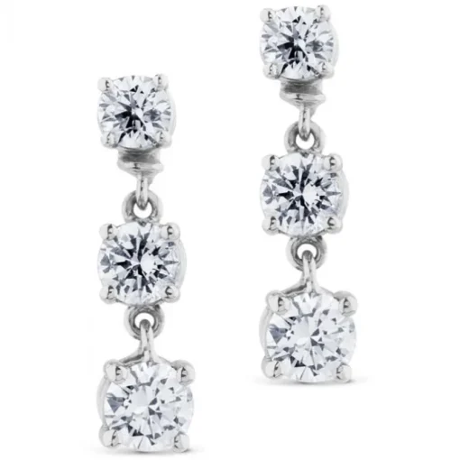 Pendientes de oro blanco con 3 diamantes en garra articulados