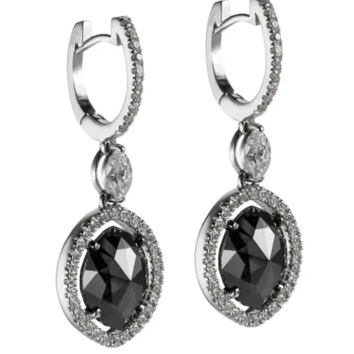 Pendientes de oro blanco con diamantes y diamante negro talla marquise