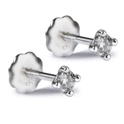 Pendientes de oro blanco con diamantes en 4 garras 0.10 quilates