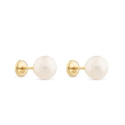 Pendientes de perlas en oro amarillo 6 mm