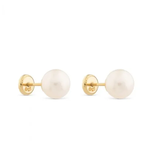 Pendientes de perlas en oro amarillo 6 mm