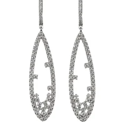 Pendientes largos de oro blanco con diamantes