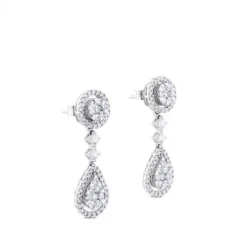 Pendientes largos de oro blanco desmontables con lágrima de pavé de diamantes