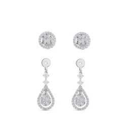Pendientes largos de oro blanco desmontables con lágrima de pavé de diamantes