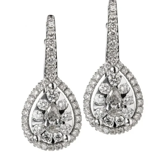 Pendientes lágrima de oro blanco con diamantes