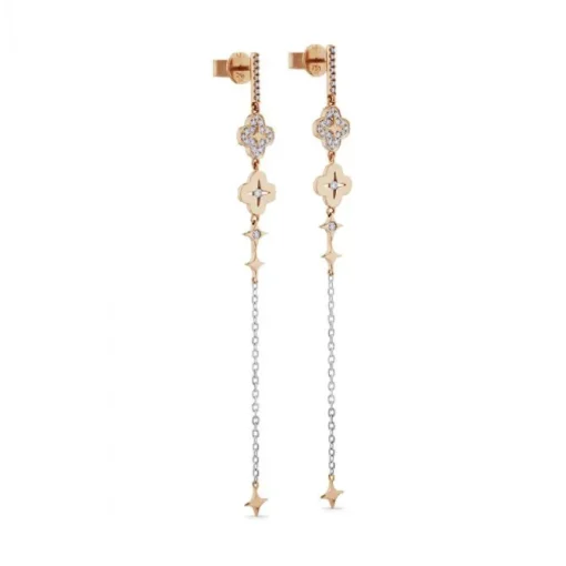 Pendientes "Pensamiento" extralargos con cadena de oro blanco y diamantes