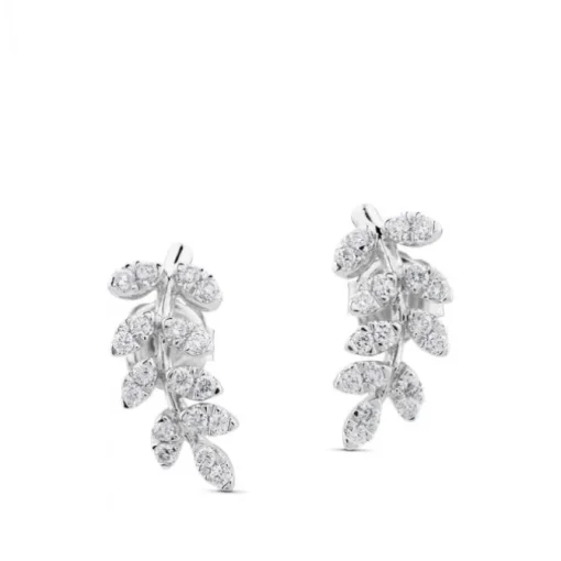 Pendientes trepadores de oro blanco con diamantes en forma de rama
