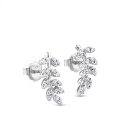 Pendientes trepadores de oro blanco con diamantes en forma de rama