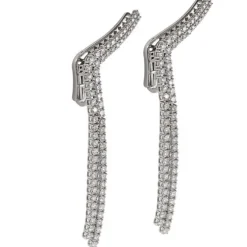 Pendientes trepadores de oro blanco con doble hilera de diamantes en riviere