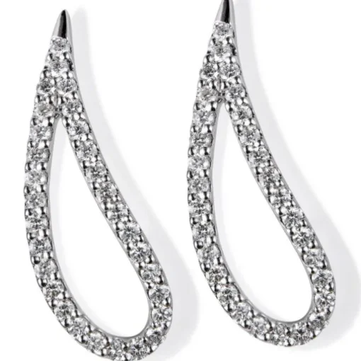 Pendientes trepadores lágrima de oro blanco con diamantes