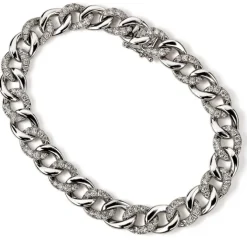 Pulsera barbada "Link" de oro blanco con diamantes