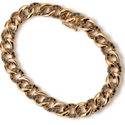 Pulsera barbada "Link" de oro rosa con diamantes negros