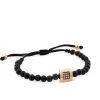 Pulsera de bolas de onix con cuadrado de oro rosa y diamantes brown