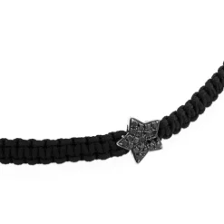 Pulsera de cordón negro con estrella de oro blanco y diamantes negros