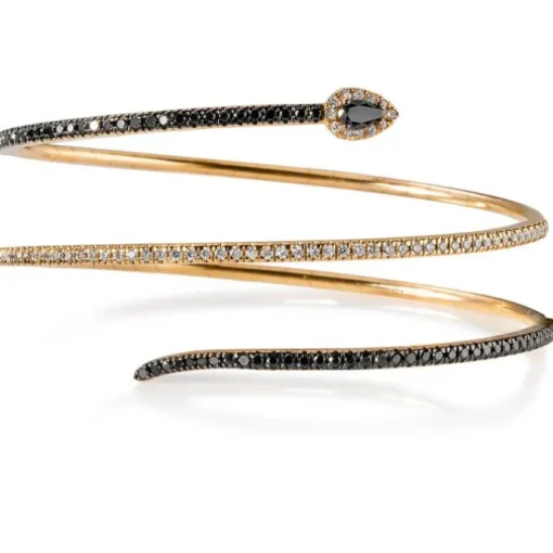 Pulsera de muelle 3 vueltas de oro rosa con diamantes blancos y negros