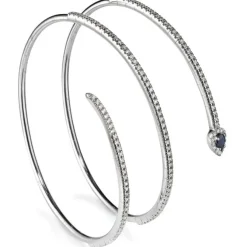 Pulsera de muelle 3 vueltas de oro blanco con diamantes y diamante negro
