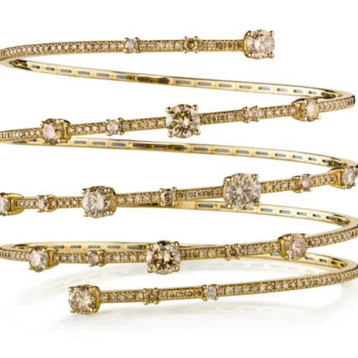 Pulsera muelle 5 vueltas de oro amarillo con diamantes brown