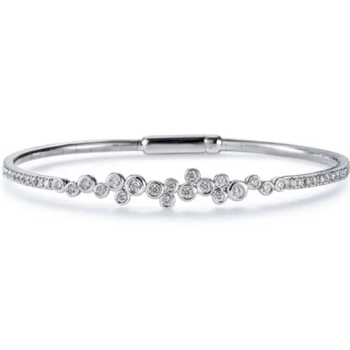 Pulsera rígida "Shiny Drops" de oro blanco con diamantes en chatón y diamantes en 4 garras