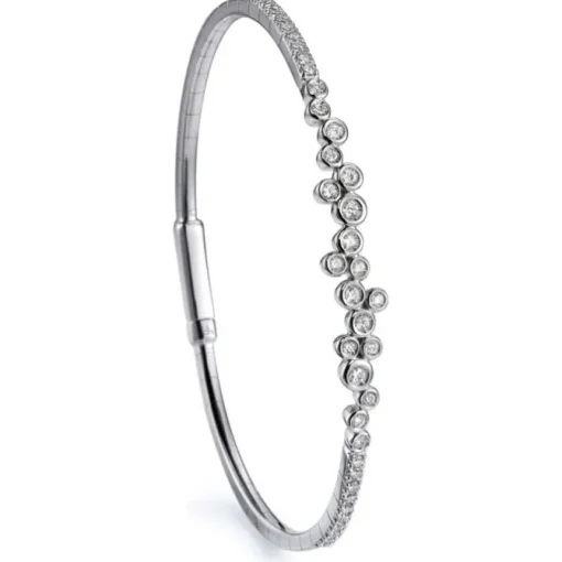 Pulsera rígida "Shiny Drops" de oro blanco con diamantes en chatón y diamantes en 4 garras