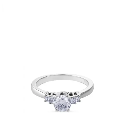 Solitario de oro blanco con diamante central y cuatro brillantes