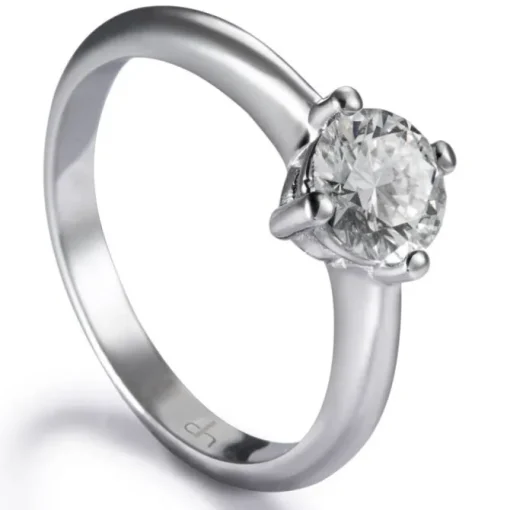 Solitario "Diana" de oro blanco con diamante talla brillante 4 garras