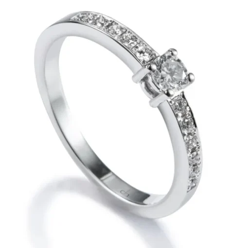 Solitario "Norah" de oro blanco con diamante talla brillante de 0.13 quilates