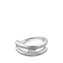 Solitario "Twins" de oro blanco con diamante central 0.27 quilates en garra y pavé en montura