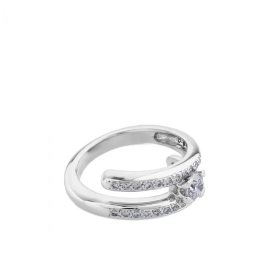 Solitario "Twins" de oro blanco con diamante central 0.27 quilates en garra y pavé en montura