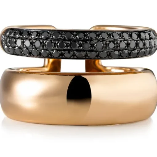 Sortija ancha de oro rosa con diamantes negros