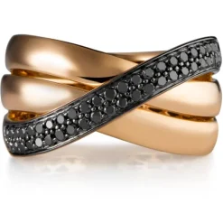 Sortija ancha de oro rosa con diamantes negros