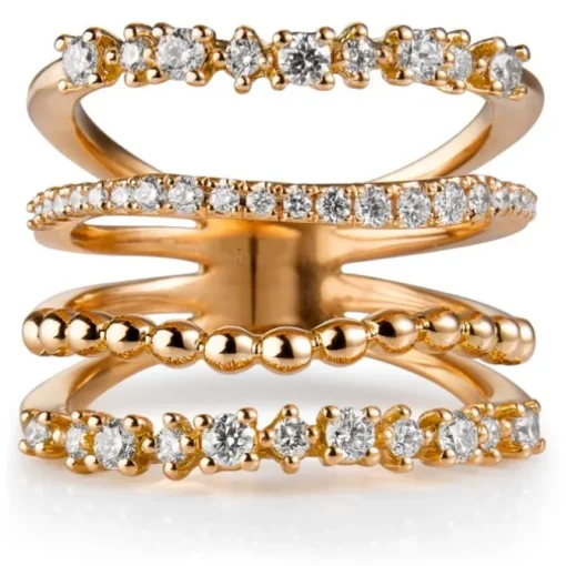 Sortija ancha de oro rosa con diamantes