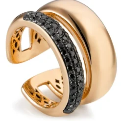 Sortija ancha de oro rosa con diamantes negros