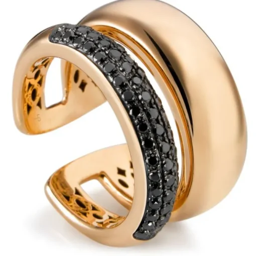 Sortija ancha de oro rosa con diamantes negros