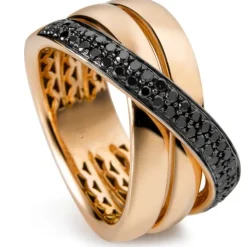 Sortija ancha de oro rosa con diamantes negros