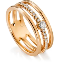 Sortija "Bubbles" de 3 hileras de oro amarillo con diamantes y diamante central