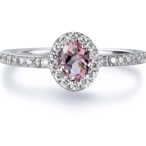 Sortija "Caramelo" de oro blanco con morganita talla oval y diamantes